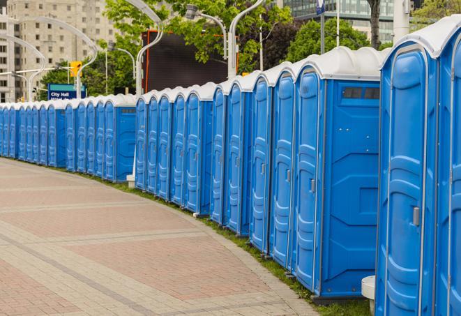 Seasonal porta potty units set up at a London, Kentucky venue